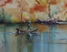 Aquarel Vissersboot in gouden licht te koop
