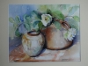 aquarel bruine vaas met witte bloem, maat 32 x 40 cm te koop
