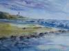 Aquarel Strandgezicht op vuurtoren
