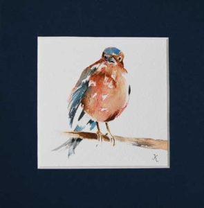 vogeltje  GRATIS te winnen aquarel - aktie Joke Klootwijk aquarellen
